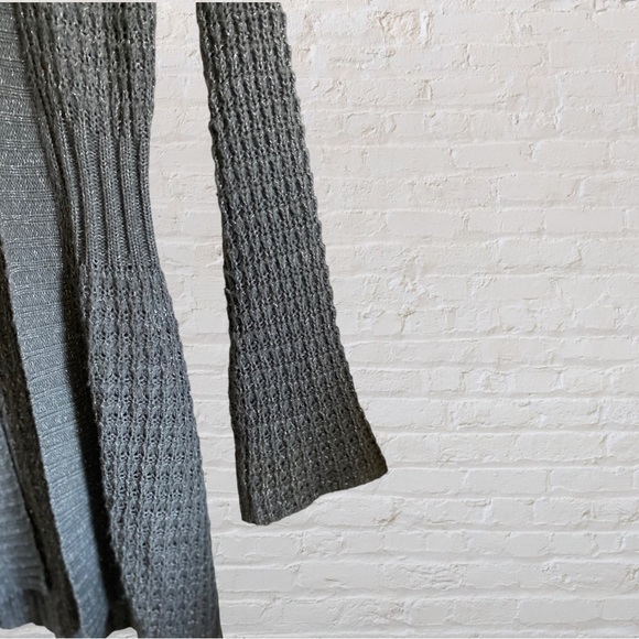 SHIMMERY METALLIC WOOL HOODED KNIT OPEN FRONT SWEATER DUSTER DUSTER CARDIGAN - Picture 5 of 9